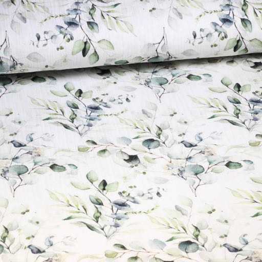 Hydrofiel Baby Katoen digitaal bedrukt Groene bladeren