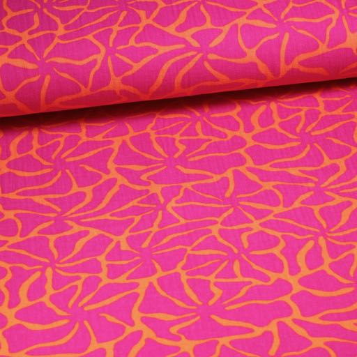 Hydrofiel Baby Katoen bedrukt Retro Bloem Oranje / Paars