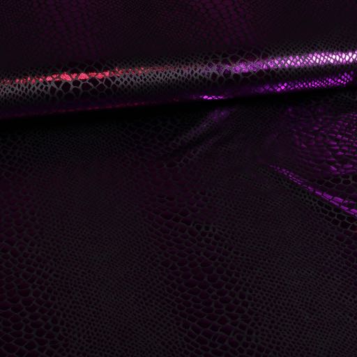 Jersey stretch Krokodil zwart / paars foil