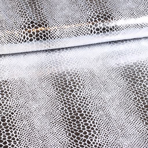 Jersey stretch Krokodil wit / zilver foil