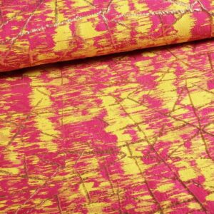 Jacquard goud lurex abstract geel / rood