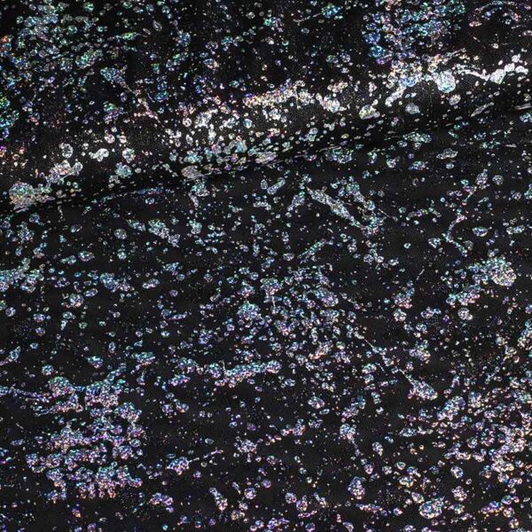Mesh stof splash zwart met zilver foil