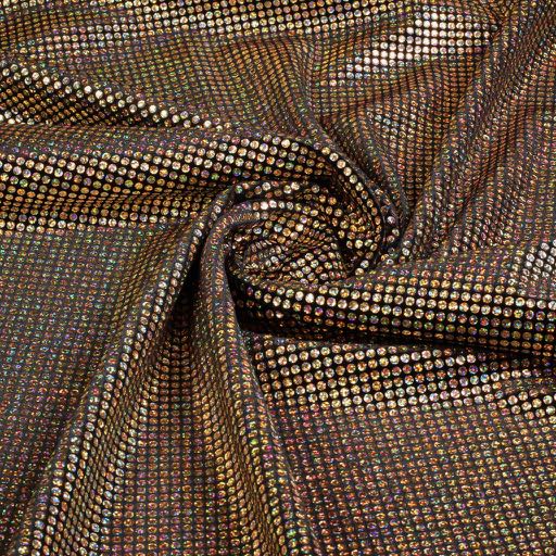 Velvet stof stretch hologram pailletten goud