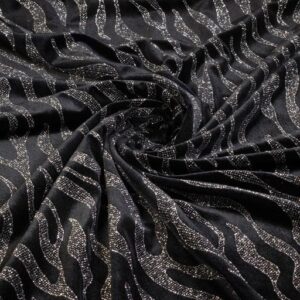 Velvet stof stretch Glitter streep zilver