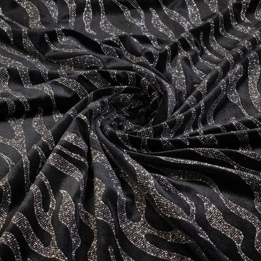 Velvet stof stretch Glitter streep zilver