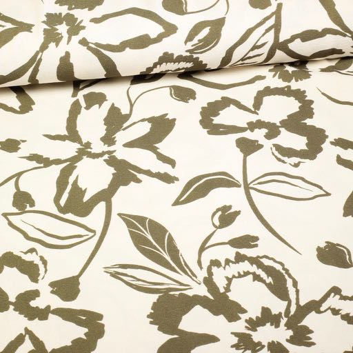 Crepe Viscose bloem groen/army