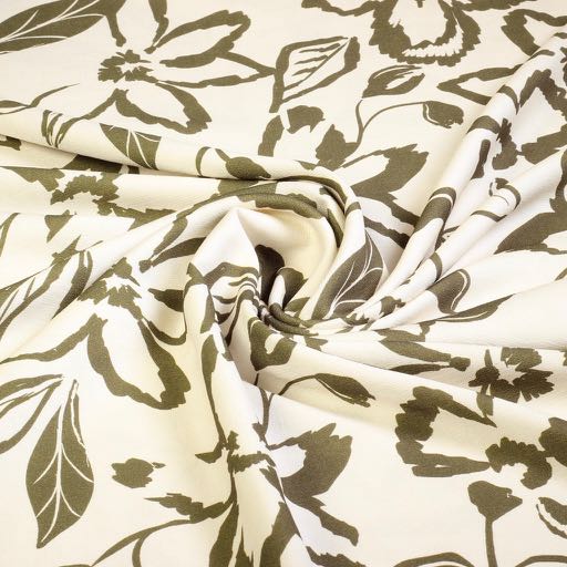 Crepe Viscose bloem groen/army