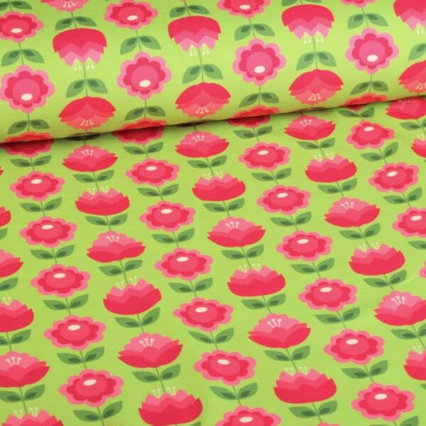 Tricot stof katoen stretch bedrukt Retro 1 exclusief