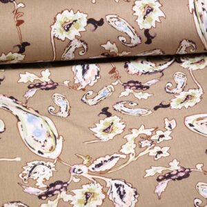 Crepe Viscose paisley bloem ecru
