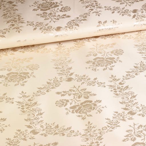 Satijn jaquard roos Champagne / Off white