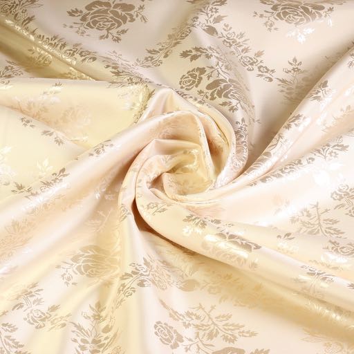 Satijn jaquard roos Champagne / Off white