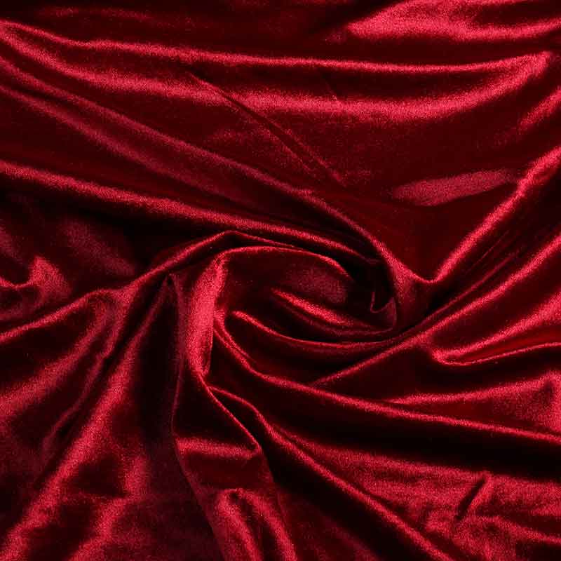 Glans stretch velvet stof bordeaux