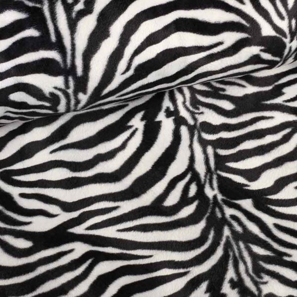 Velboa stof zebraprint wit