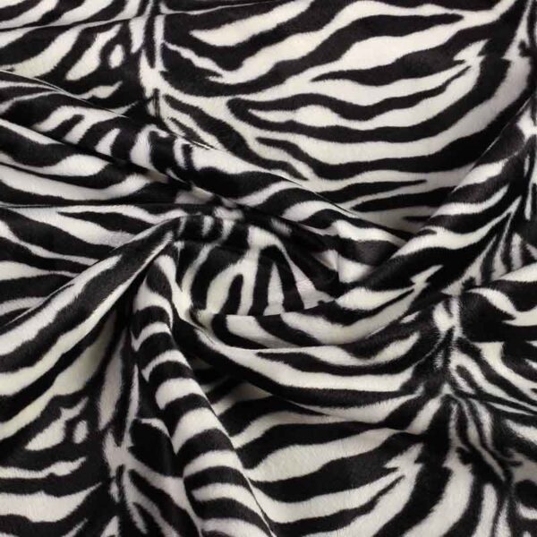 Velboa stof zebraprint wit