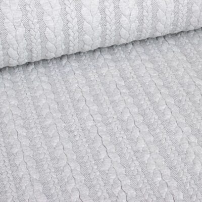 Kabel stof jacquard tricot lichtgrijs melange