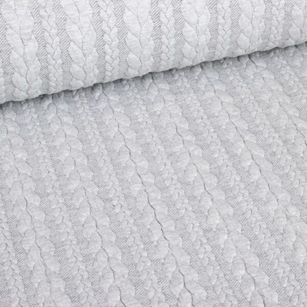 Kabel stof jacquard tricot lichtgrijs melange