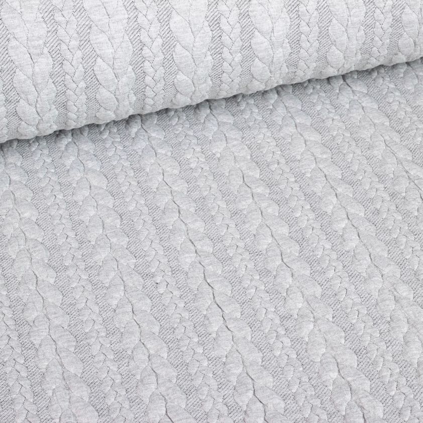Kabel stof jacquard tricot lichtgrijs melange