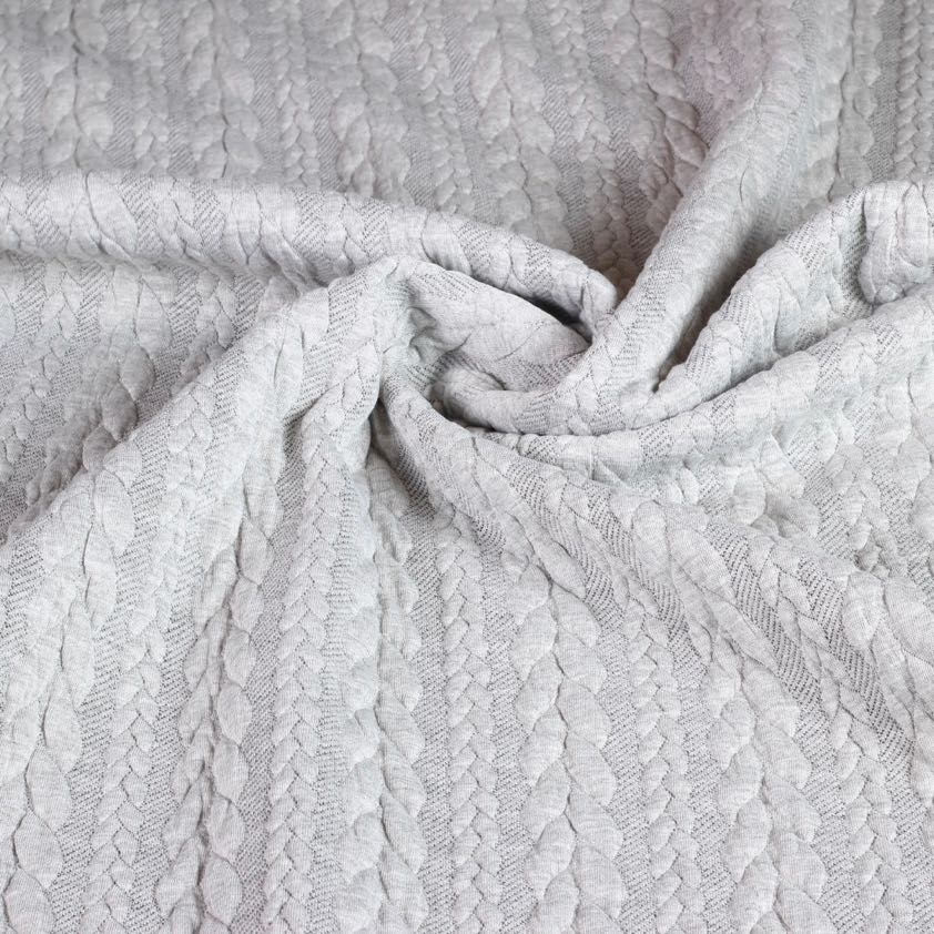Kabel stof jacquard tricot lichtgrijs melange