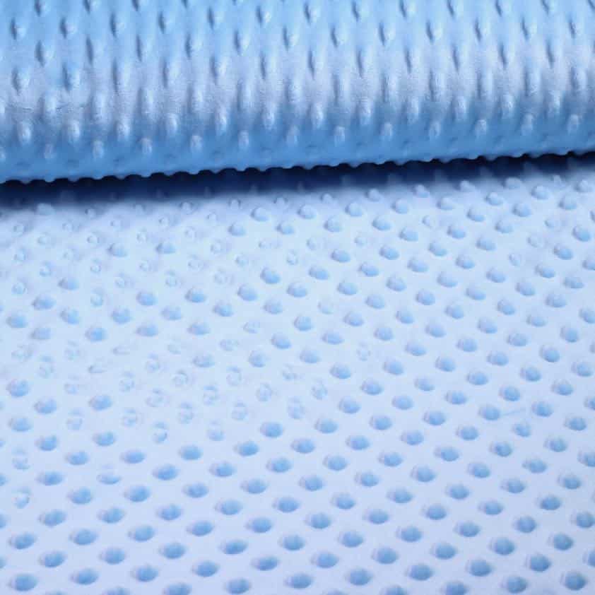 Minky fleece stof noppen jacquard lichtblauw