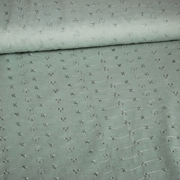 Broderie stof oud groen