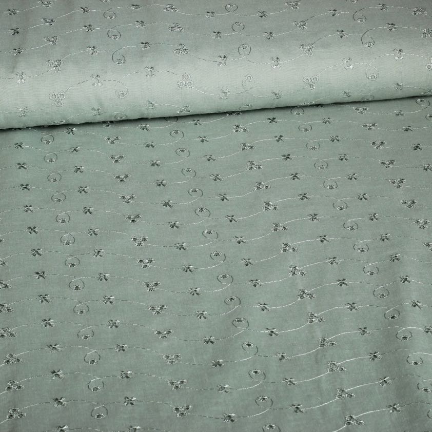 Broderie stof oud groen