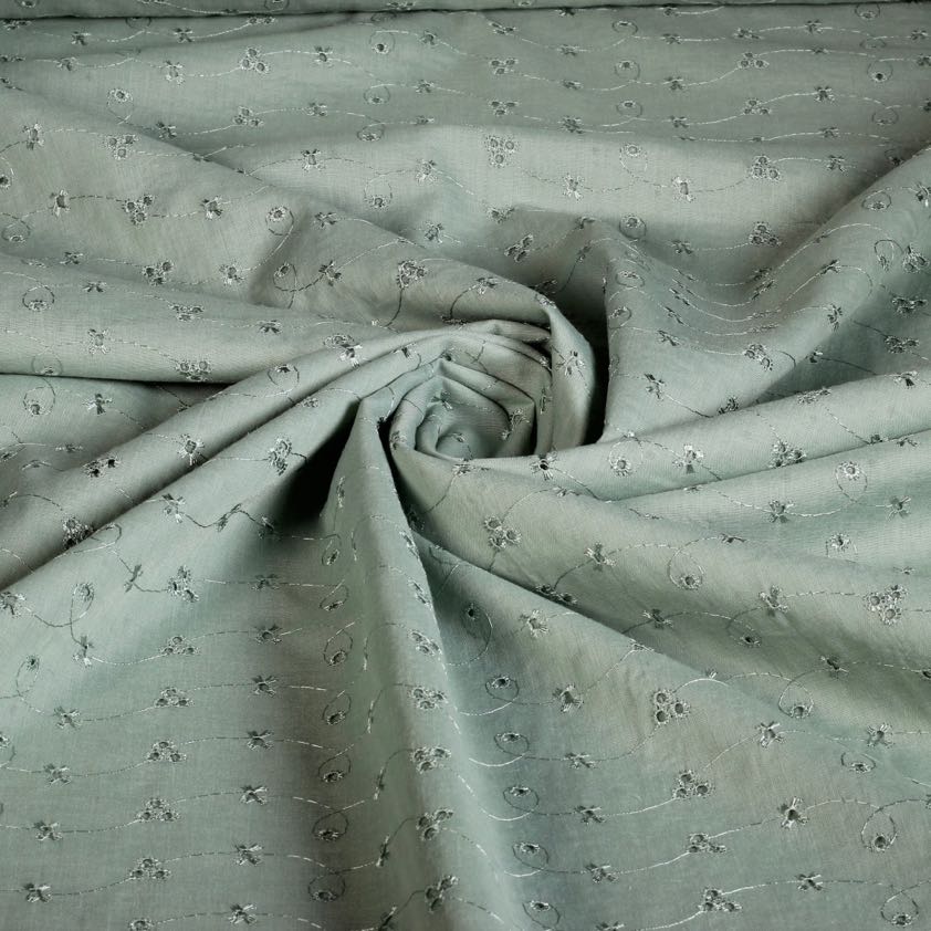 Broderie stof oud groen