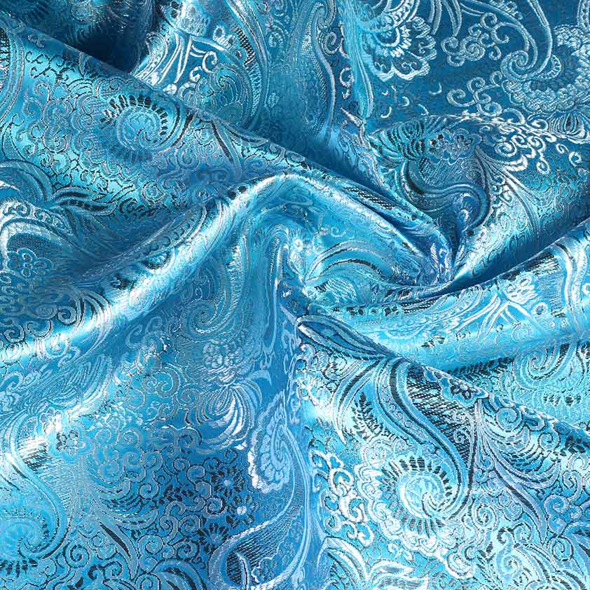 Jacquard paisley stof aqua zilver