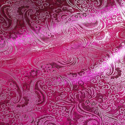 Jacquard paisley stof fuchsia zilver