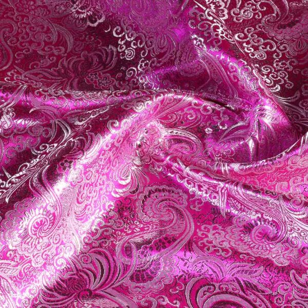 Jacquard paisley stof fuchsia zilver