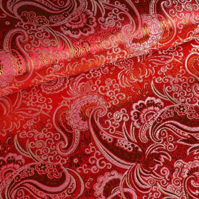 Jacquard paisley stof rood met goud