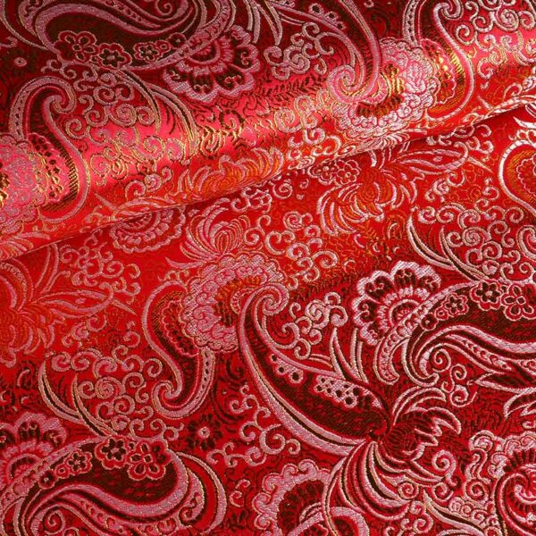 Jacquard paisley stof rood met goud