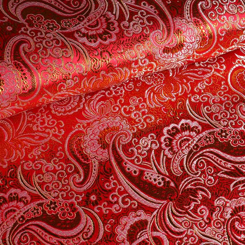 Jacquard paisley stof rood met goud