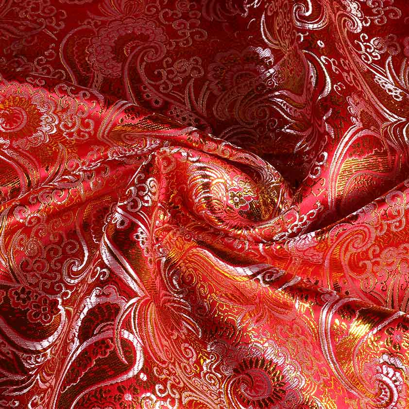 Jacquard paisley stof rood met goud