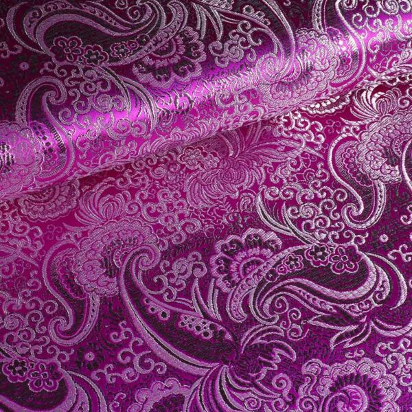 Jacquard paisley stof paars met zilver