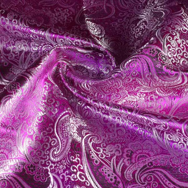 Jacquard paisley stof paars met zilver