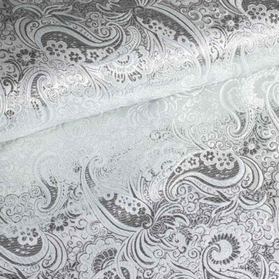 Jacquard paisley stof zilver