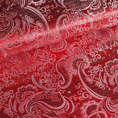 Jacquard stof paisley bloem rood zilver