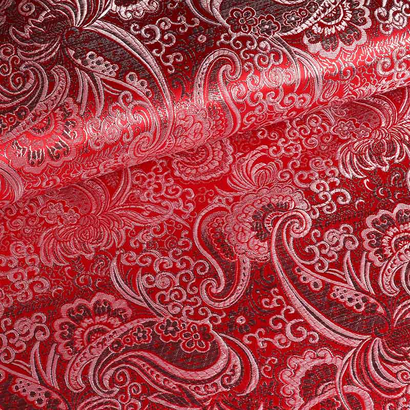 Jacquard stof paisley bloem rood zilver