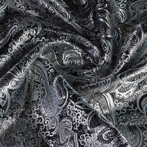 Jacquard paisley stof zwart met zilver