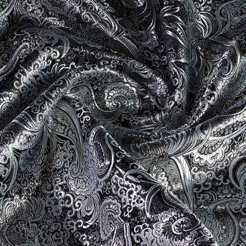 Jacquard paisley stof zwart met zilver