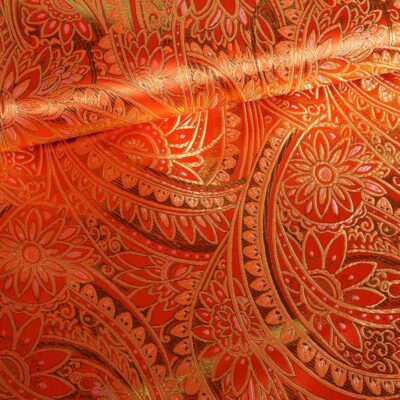 Jacquard fantasie bloem oranje goud