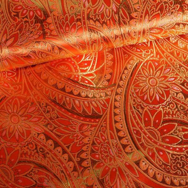 Jacquard fantasie bloem oranje goud