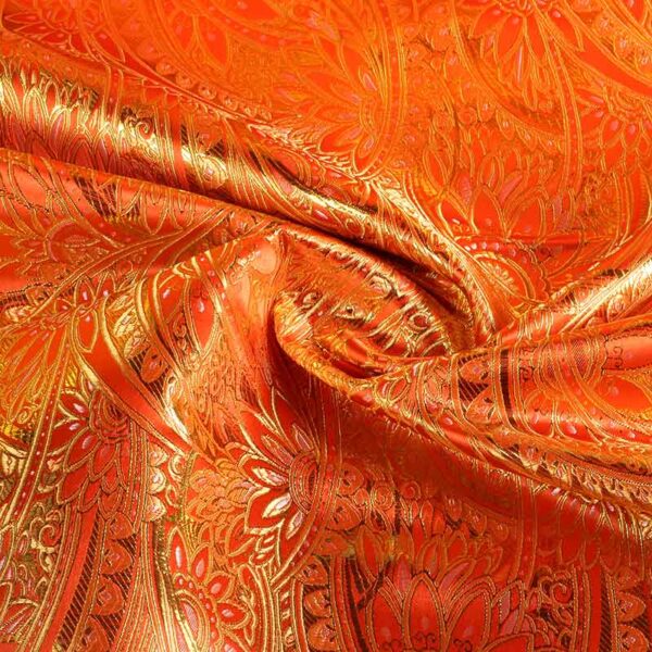 Jacquard fantasie bloem oranje goud