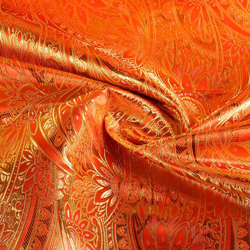 Jacquard fantasie bloem oranje goud