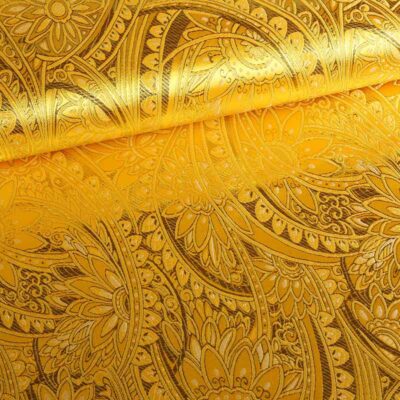 Jacquard fantasie bloem okergeel goud