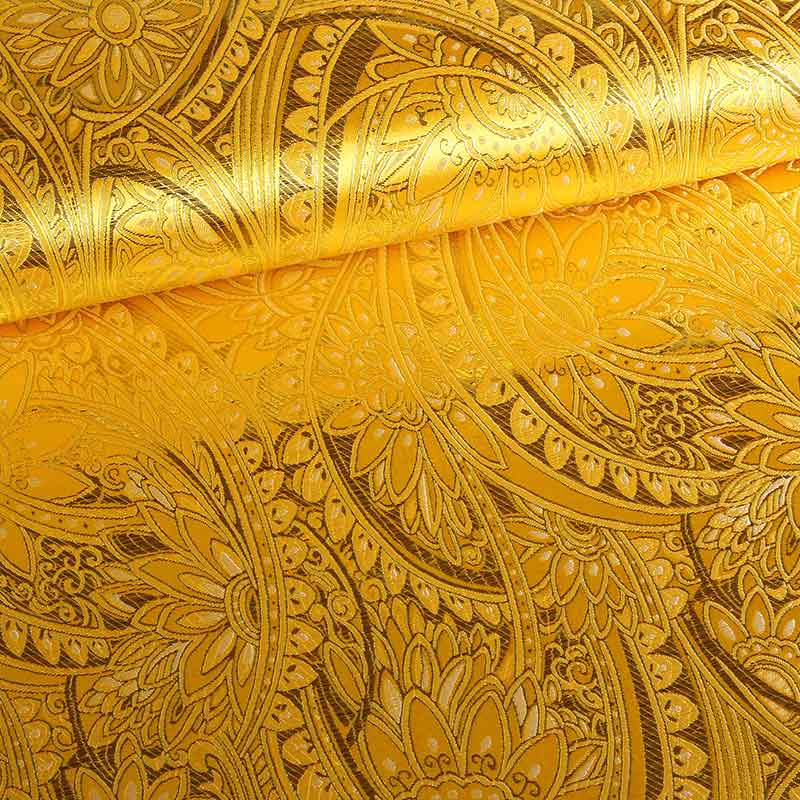 Jacquard fantasie bloem okergeel goud