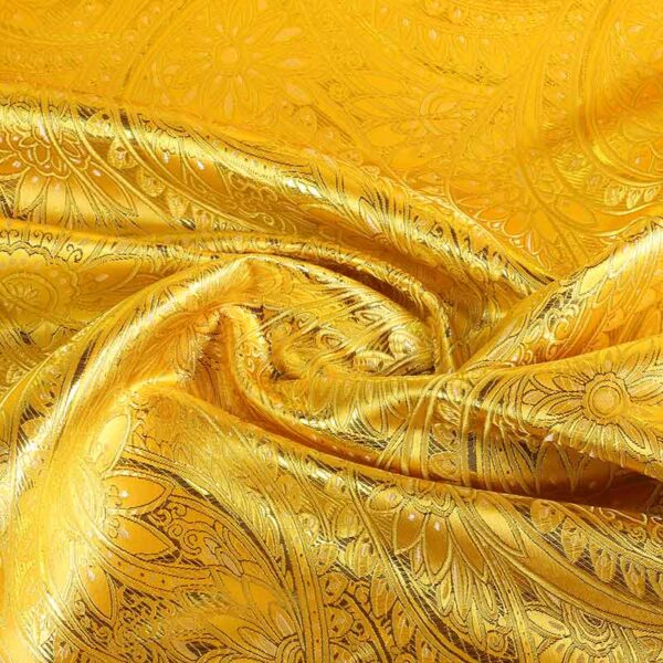 Jacquard fantasie bloem okergeel goud