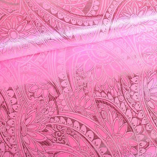 Jacquard stof bloem roze met zilver lurex