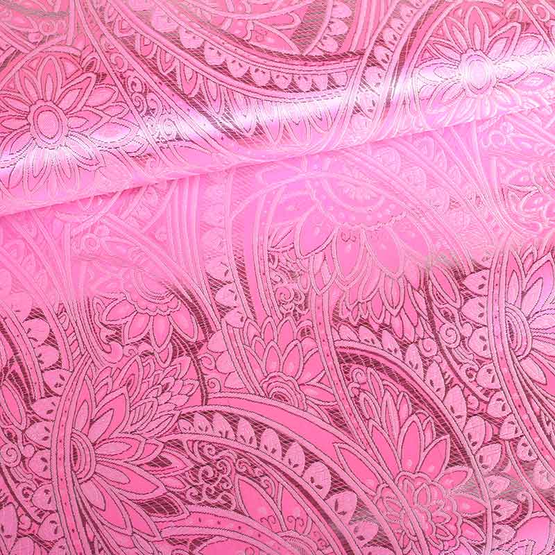 Jacquard stof bloem roze met zilver lurex