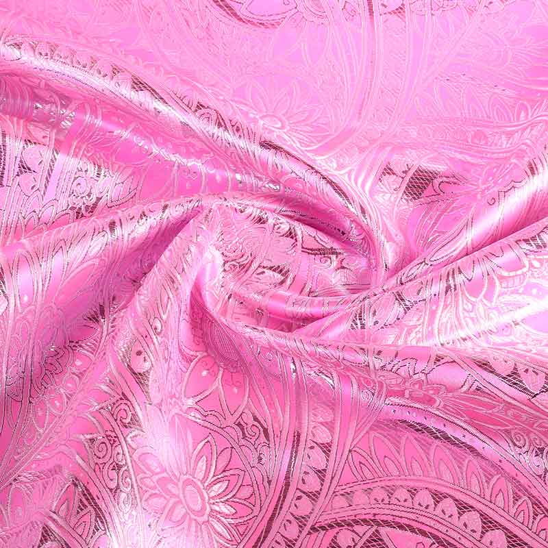 Jacquard stof bloem roze met zilver lurex
